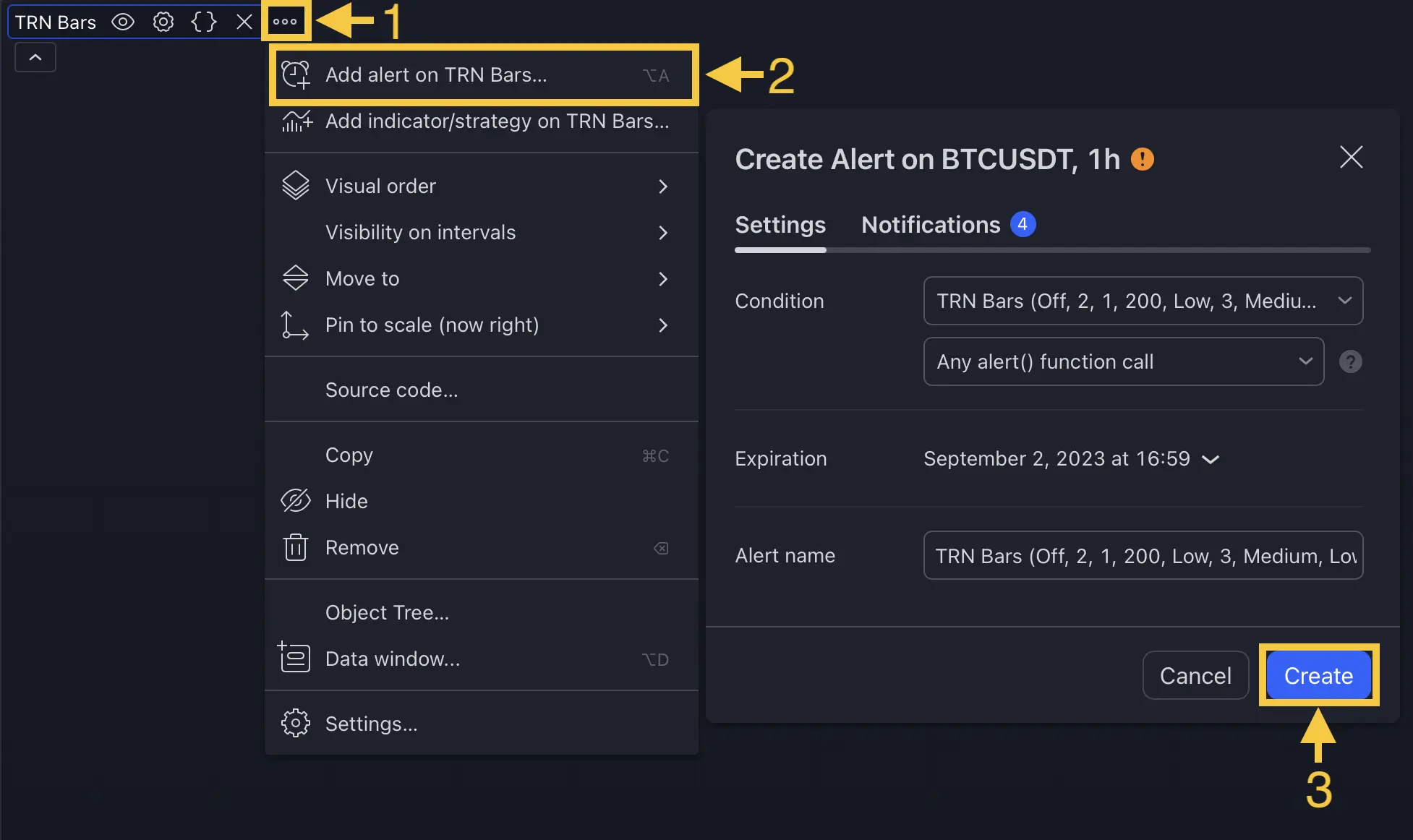 Step-by-step alert configuration process